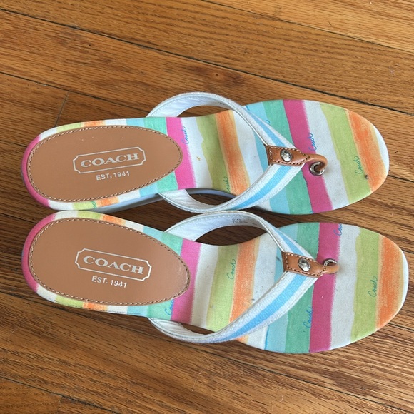 🆕Coach Wedge Multicolor Striped Sandals - Picture 4 of 7